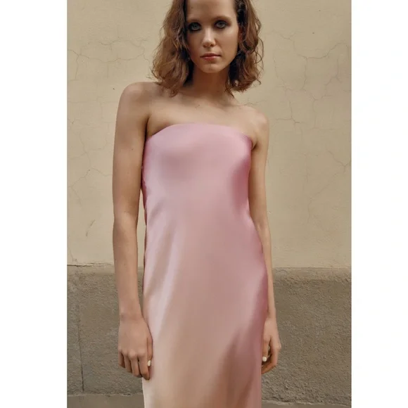 Zara STRAPLESS TIE DYE SATIN EFFECT DRESS - Picture 10 of 16